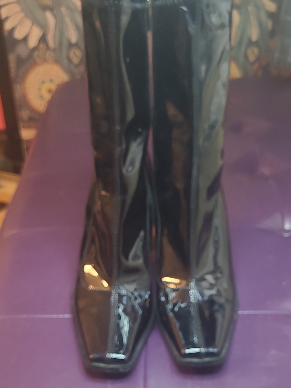 Black Patent Knee-High Heeled Boots